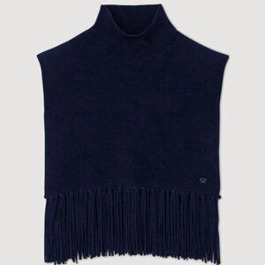 SANDRO Womens Bleus Ravel Turtle-neck Fringe-embellished Knitted Neck Dicky